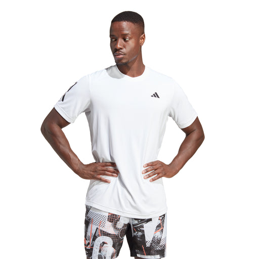 Adidas Club 3 Stripes Mens Tennis Shirt - WHITE 100/XXL