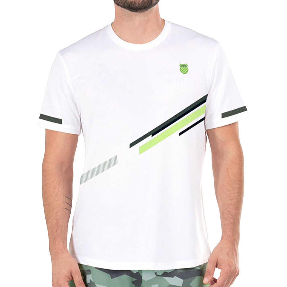 K-Swiss Dynamic Stripe Crew White Men Tennis Shirt - WHITE 110/XL