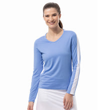 Load image into Gallery viewer, SanSoleil Sunglow Active Womens Tennis Shirt - Cornflower/Wht/XL
 - 1