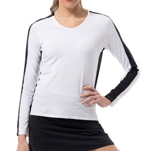 Load image into Gallery viewer, SanSoleil Sunglow Active Womens Tennis Shirt - White/Black/XL
 - 5