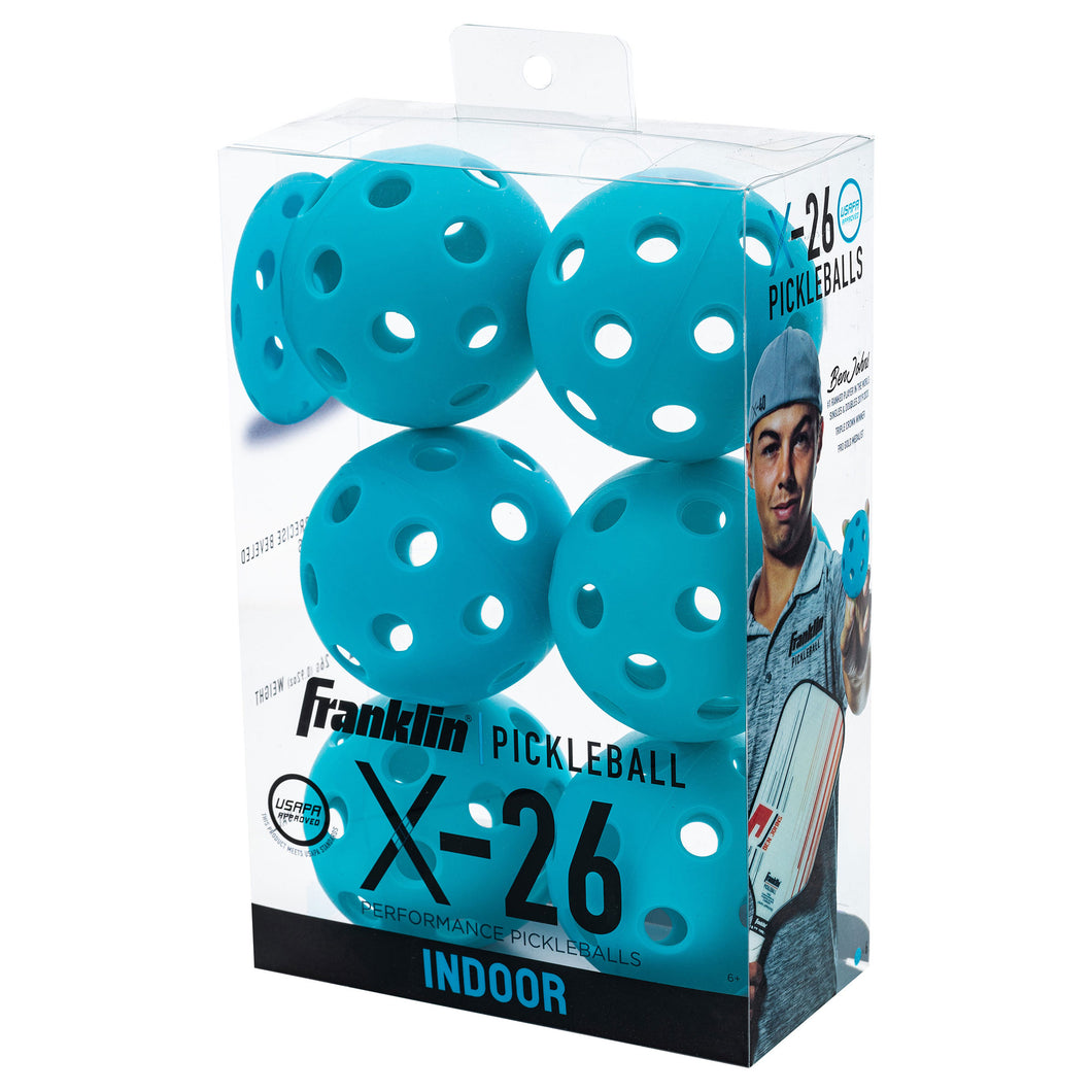 Franklin X-26 Blue Indoor Pickleballs - 6 Pack - Blue