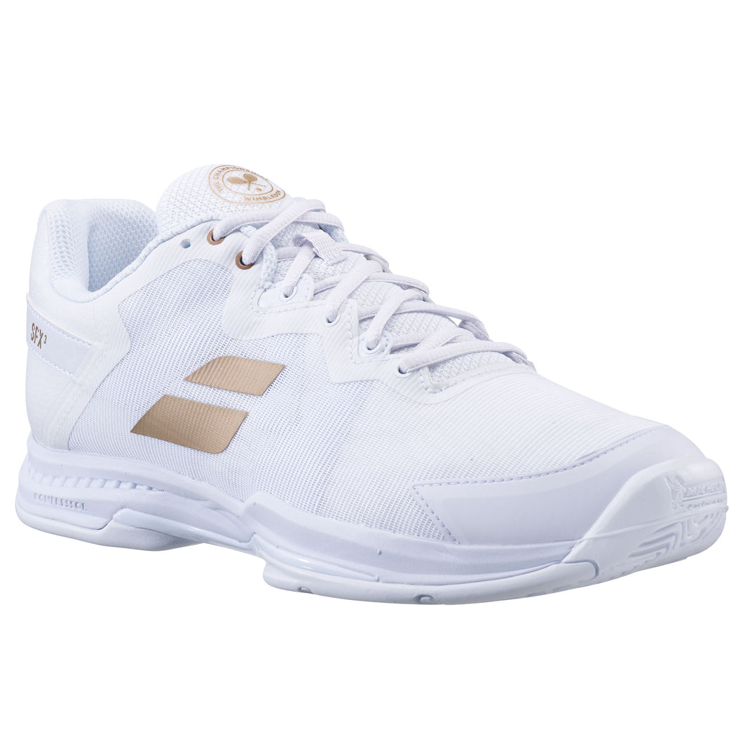 Babolat SFX3 Wimble All Court Womens Tennis Shoes - White/Gold/B Medium/11.0