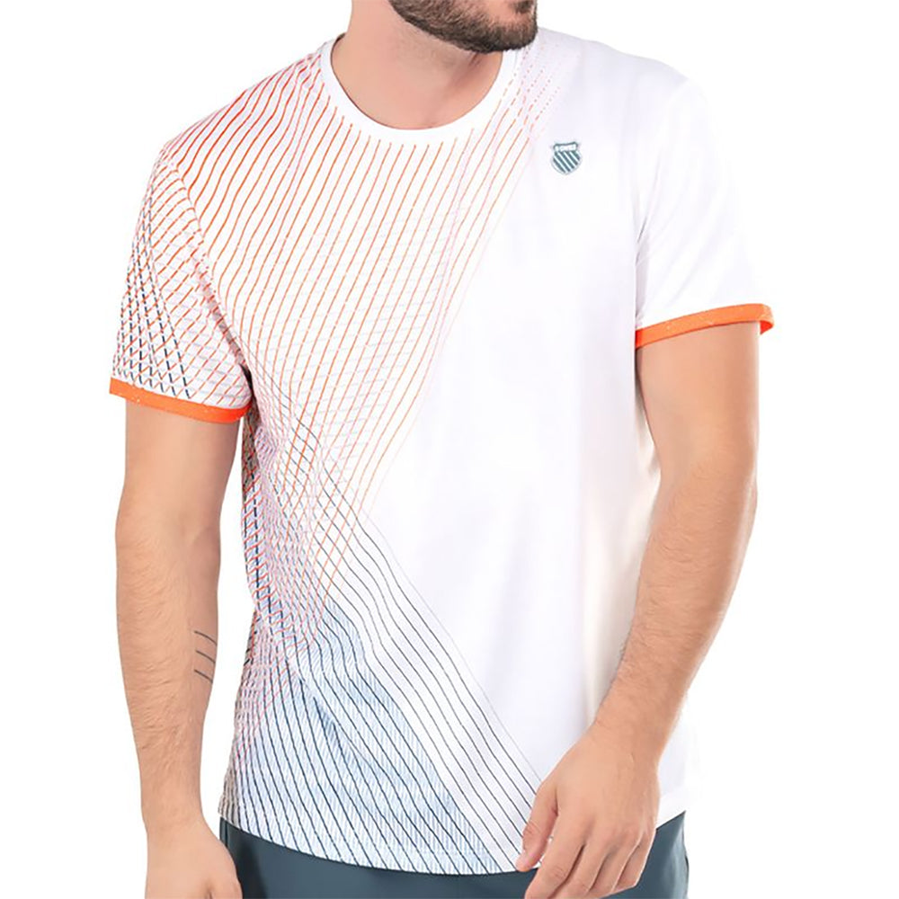 K-Swiss Orion Stripe SS Crew Men's Tennis Shirt - WHITE 110/XL