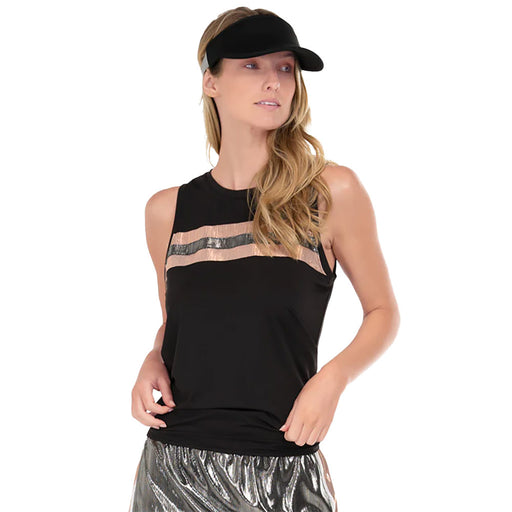 Lucky In Love Metallic stripe Womens Tennis Tank - Metallic Black/XL